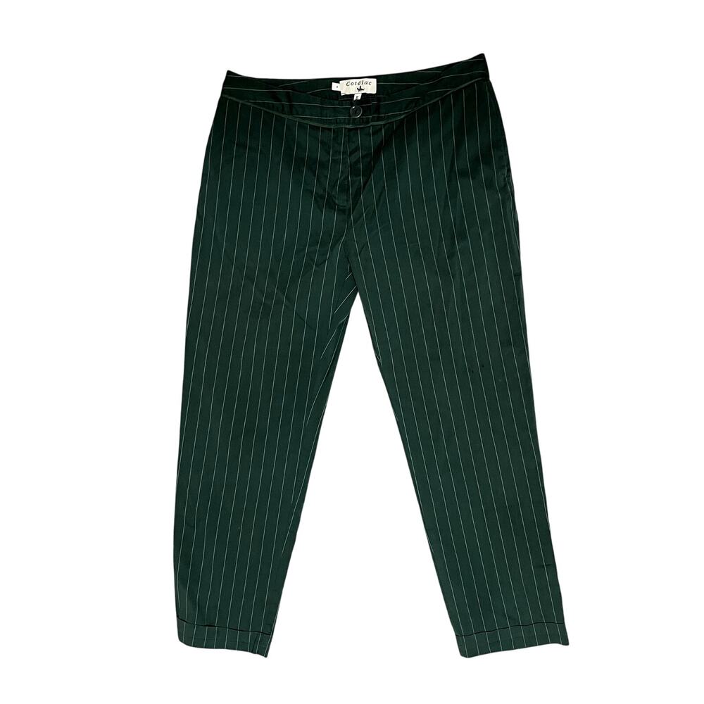 Cotelac Y2K Dark Green Pinstripe Cropped Trouser Pants